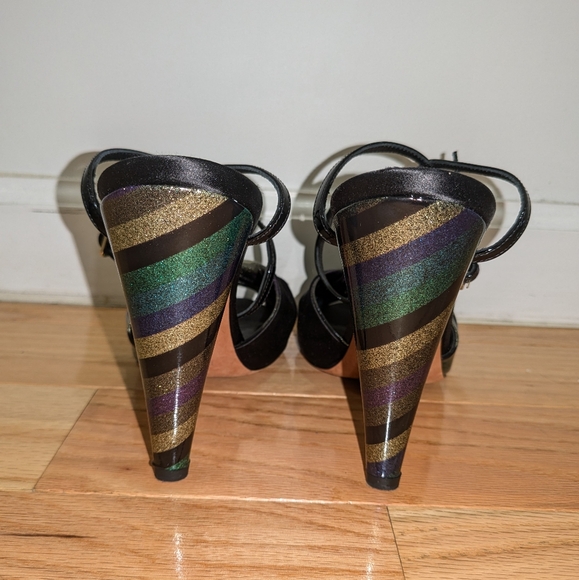 NEW MISSONI TWISTED METALLIC STRIPED PATENT LEATHER AND SATIN HEELS - Picture 7 of 12